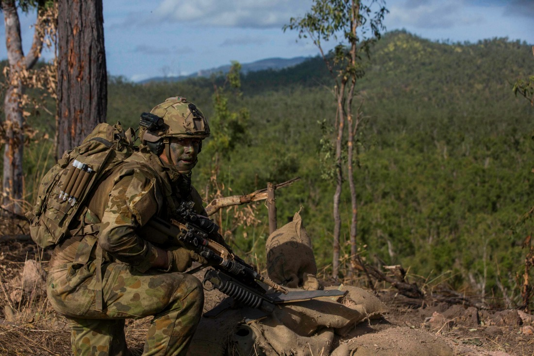 Australian 8th Brigade soldier during synchronized combat arms training at Shoalwater Bay Queensland Australia May 23 2016