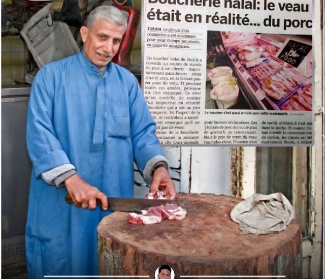 Butcher con his customers